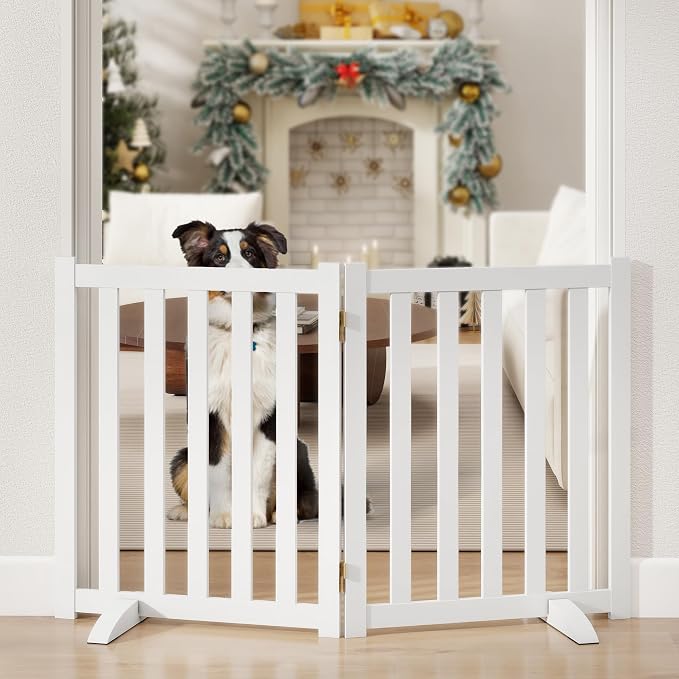 24" Height Tall Freestanding Pet Gate, Solid Wood Folding Safety Fence Wooden by Axeman