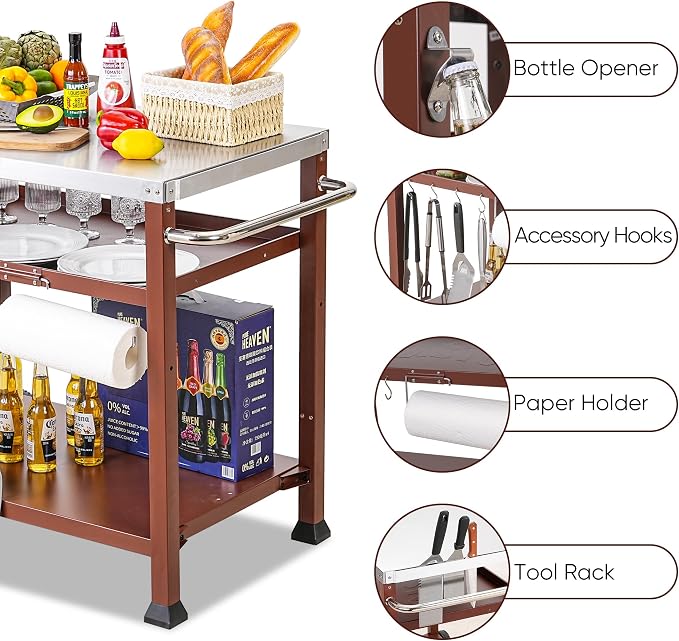 3-Shelf Outdoor Grill Table, Pizza Oven Table - Image 3