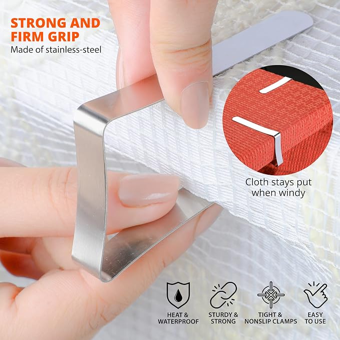 Large Tablecloth Clips- 12 Pack Stainless Steel, Rust Proof Table Cloth Holding - Image 3