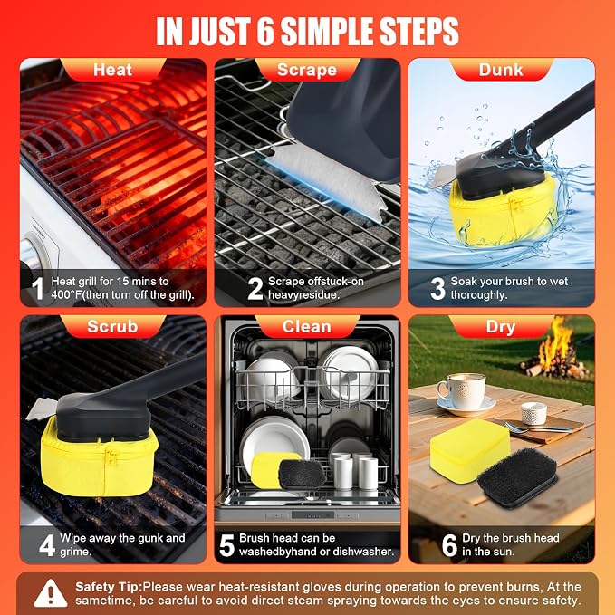 Grill Brush Bristle Free with 2 Replaceable Heads, Steam-Enhanced Scraper - Image 5