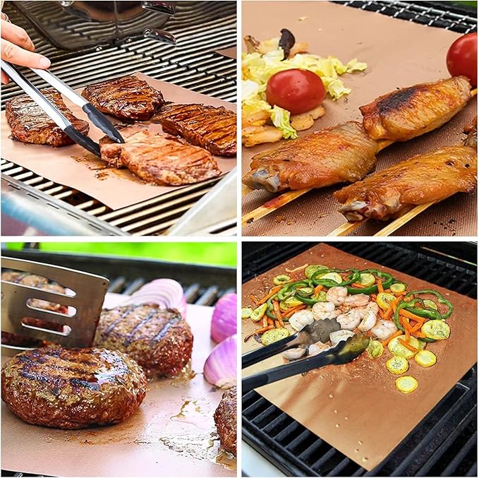 Grill Pads Floor Mats, Copper Reusable Set of 6, 15.75 x 13 Inch Fiberglass