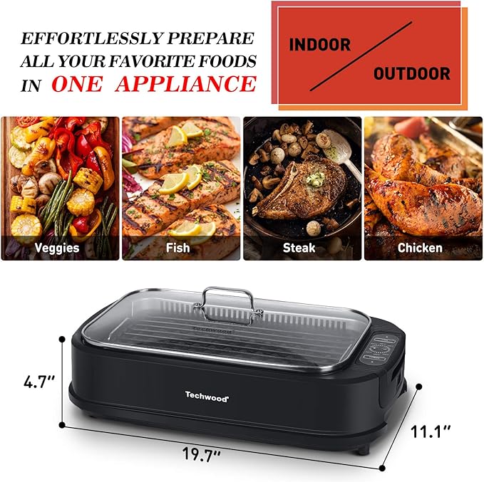 Indoor Grill, Techwood 1500W Smokeless Electric Grill - Image 3