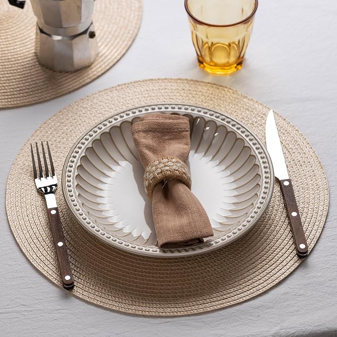 Round Placemats Set of 6 Plastic Woven Placemats Washable Wipeable Table Mats - Image 2