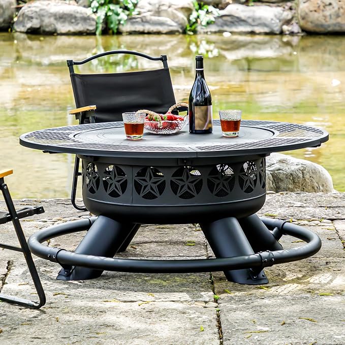 47 Inch Outdoor Fire Pit with 2 Grills, Extra Large BBQ Firepits - Image 3
