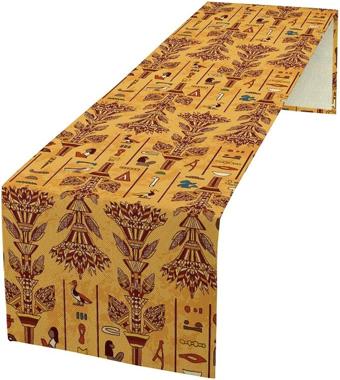 Egyptian Table Runner, Rustic Egypt Mythology Pharaohs African Hieroglyphs Old by Unknown
