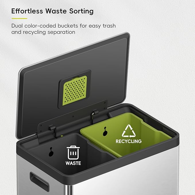 EKO EcoCasa II Rectangular Kitchen Step Trash Can, 20L+20L Dual Compartment - Image 4