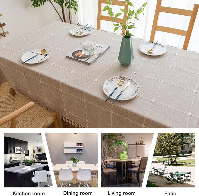 Pahajim Rustic Linen Tablecloth Cotton Rectangle Table Cloth - Image 3