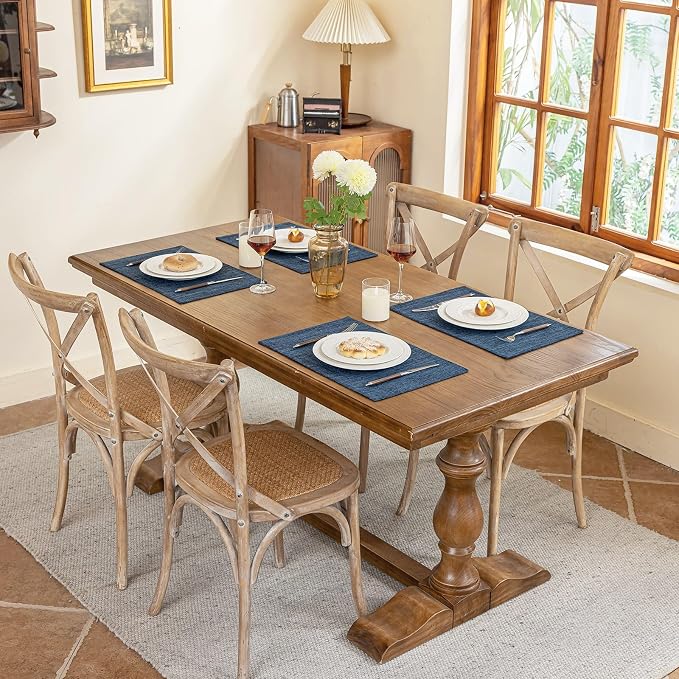Blue Forest Placemats Set of 4, Dual-Layered Thickened Faux Linen Cloth Place - Image 4
