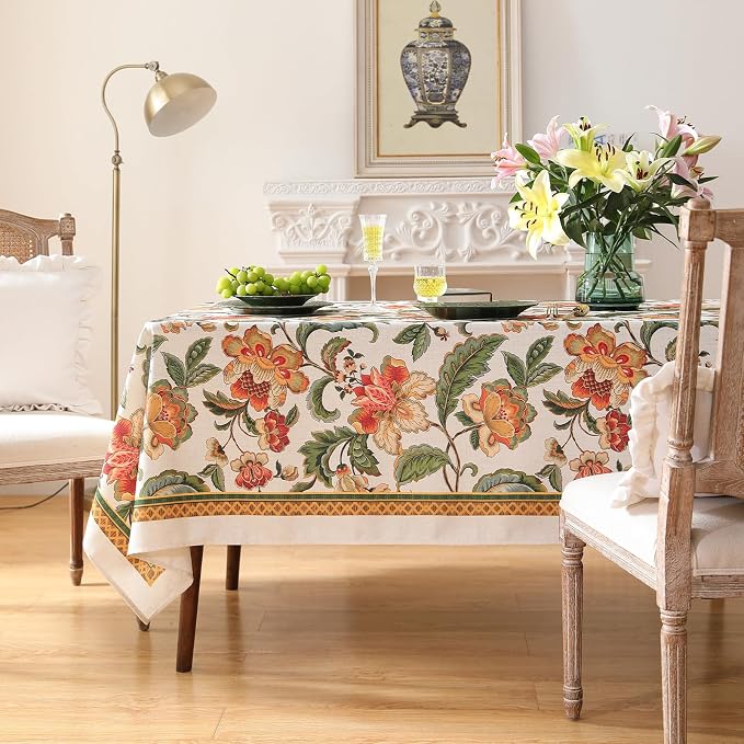 patdrea Designer Vintage Linen Rectangle Tablecloth, Provencal Rustic Floral - Image 2