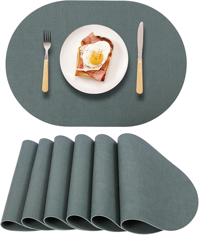 Leather Placemats Set of 6 Oval, Heat Resistant Wipeable Table Placemats by Unknown