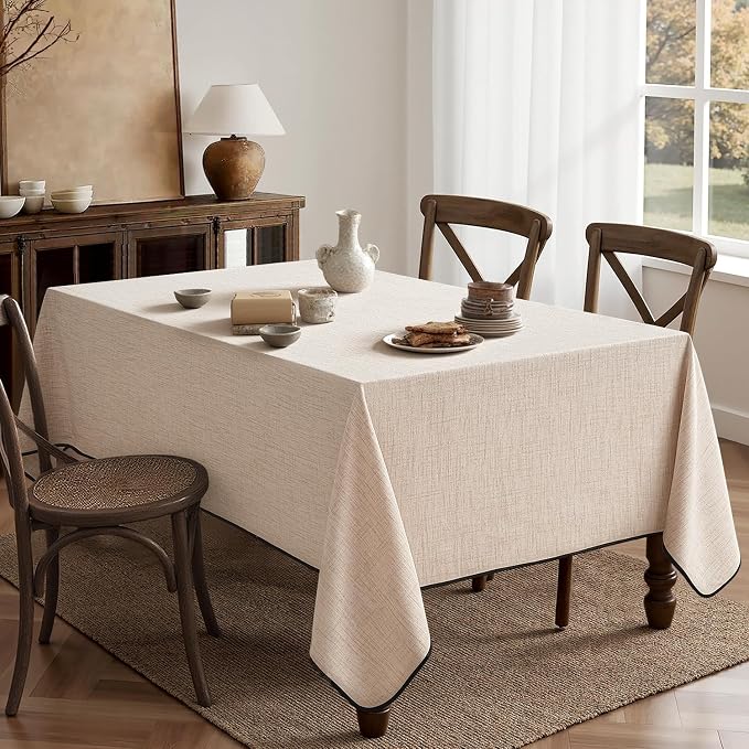 MIULEE Natural-Black Linen Polyester Tablecloth 60x84 Inch Spring Rectangle - Image 6