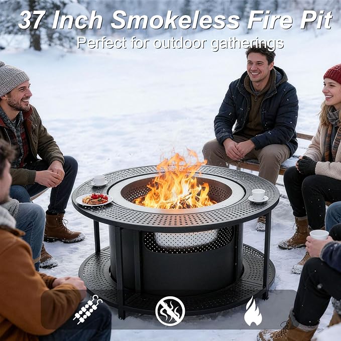 ALAULM 37 Inch Smokeless Fire Pit Tabletop, Stainless Steel Wood Burning Firepit - Image 2