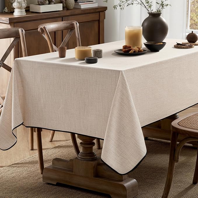 MIULEE Natural-Black Linen Polyester Tablecloth 60x84 Inch Spring Rectangle - Image 5