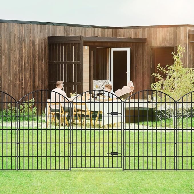 Metal Garden Fence with Gate 42in x 23.3ft, 1 Gate+ 9 Panels Dog Fence Border - Image 6