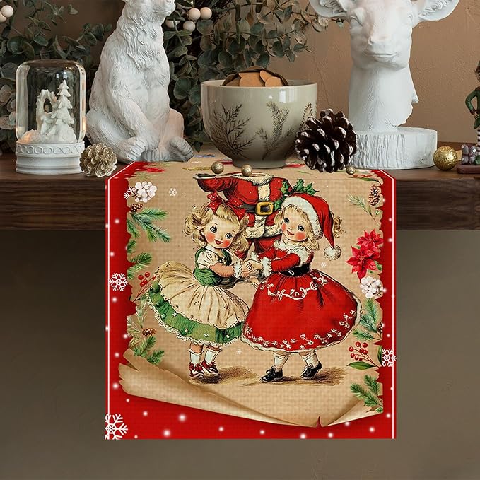 Merry Christmas Burlap Table Runner Seasonal Spring Fall Kitchen Dining Linen - Image 2