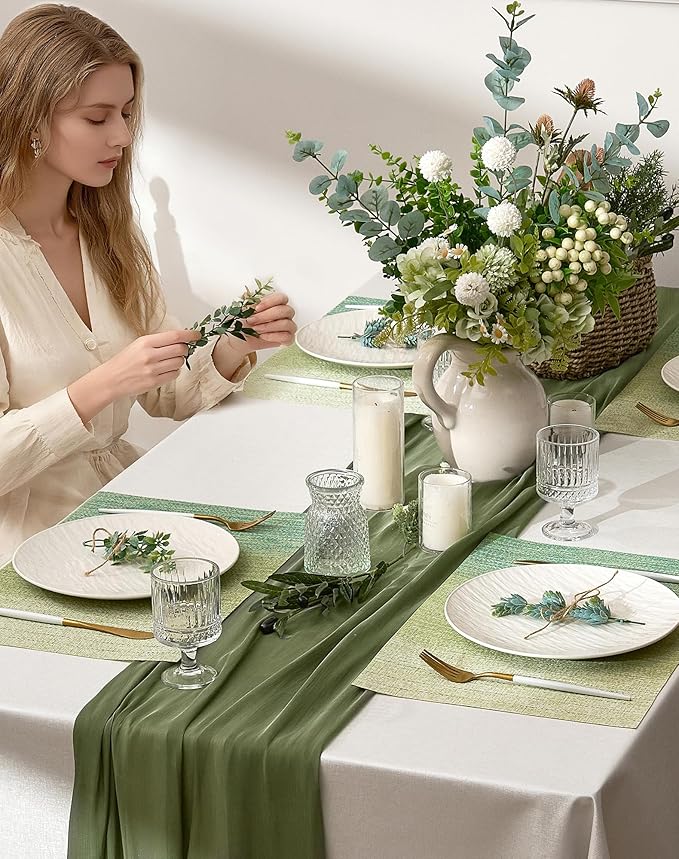 Leetaltree Gradient Green Woven Placemats Set of 6 - Image 3