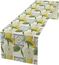 Tiles Lemon Table Runner, Watercolor Italian Tile Floral Plant Print Table by Unknown