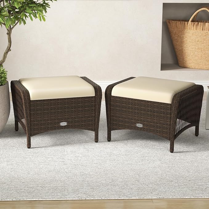 Tangkula 2 Pieces Outdoor Patio Wicker Ottomans by TANGKULA