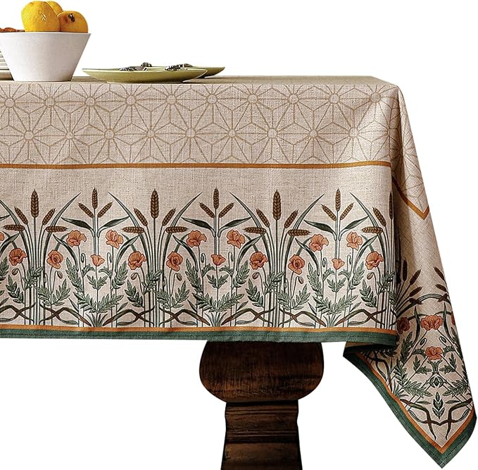 patdrea Designer French Light Brown Rectangle Table Cloth, Linen Floral Durable by Welcometopatdrea