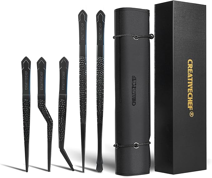 Tongs, Black Stainless Steel Plating Tweezers, 10-Inch Kitchen Tongs