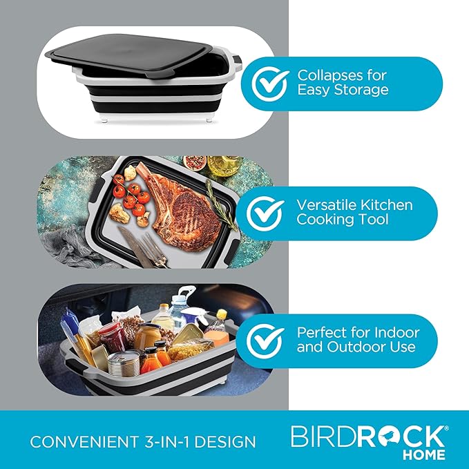 BIRDROCK HOME Collapsible Large BBQ Prep Tub w/Cutting Board, Portable Silicone - Image 5