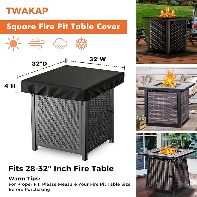 Outdoor Fire Pit Cover Square, Waterproof Fire Pit Cover - Image 2