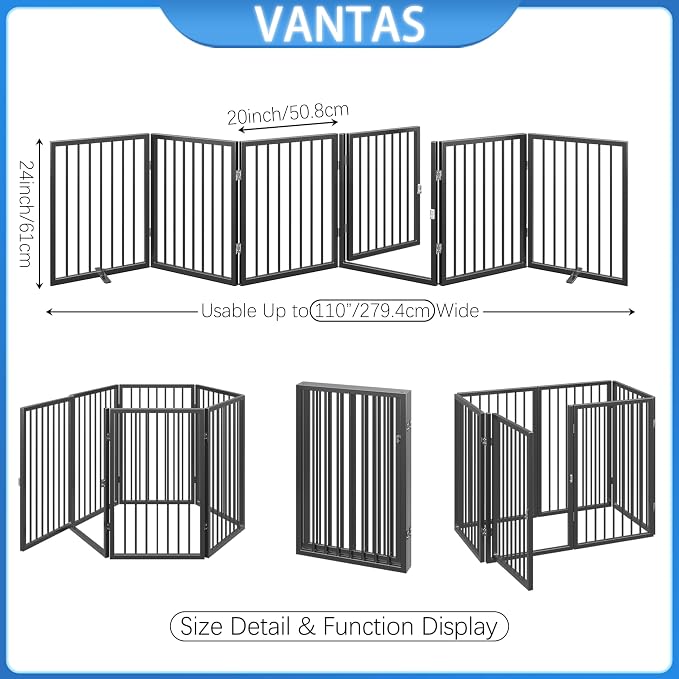 Vantas Folding No-Assembly Metal Pet Gate 120" Wide, Freestanding Accordion - Image 7