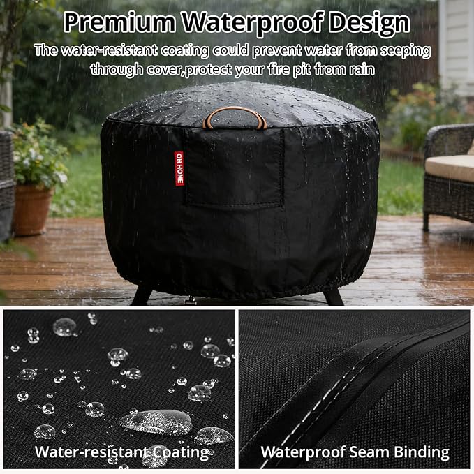 Fire Pit Cover Round for 33-36 inch Fire Pit, 900D Heavy Duty Waterproof Fabric - Image 6