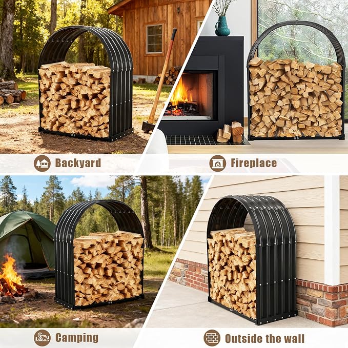 Heavy-Duty Black Firewood Storage Shed – Metal Log Holder - Image 6