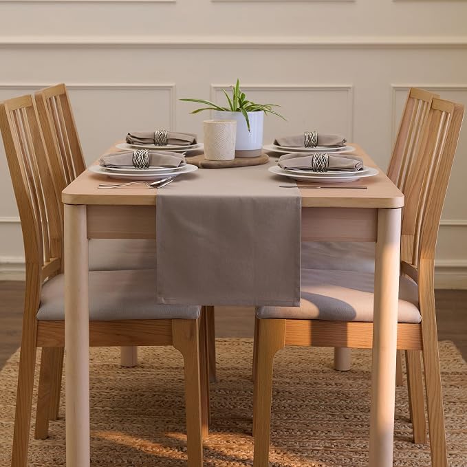 Encasa XO Table Runner 13"x104" Long | Cotton Canvas Fabric | Beige Solid Color - Image 4