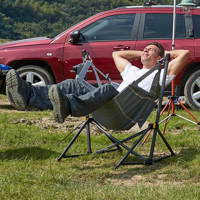Folding Hammock Camping Chair, Grey, 2-Pack with Steel Frame
