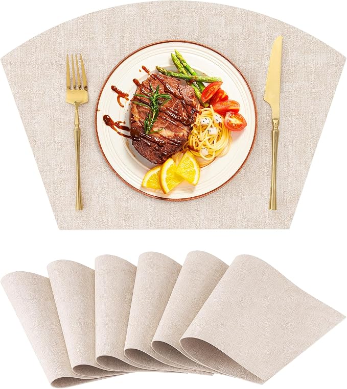 Homaxy Round Table Placemats Set of 6, Washable Wedge Shaped Faux Leather Table by Homaxy