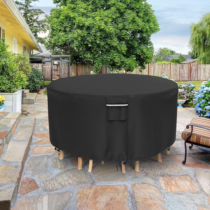 Round Patio Furniture Covers, 500D Heavy Duty Waterproof UV Resistant Cover - Image 5