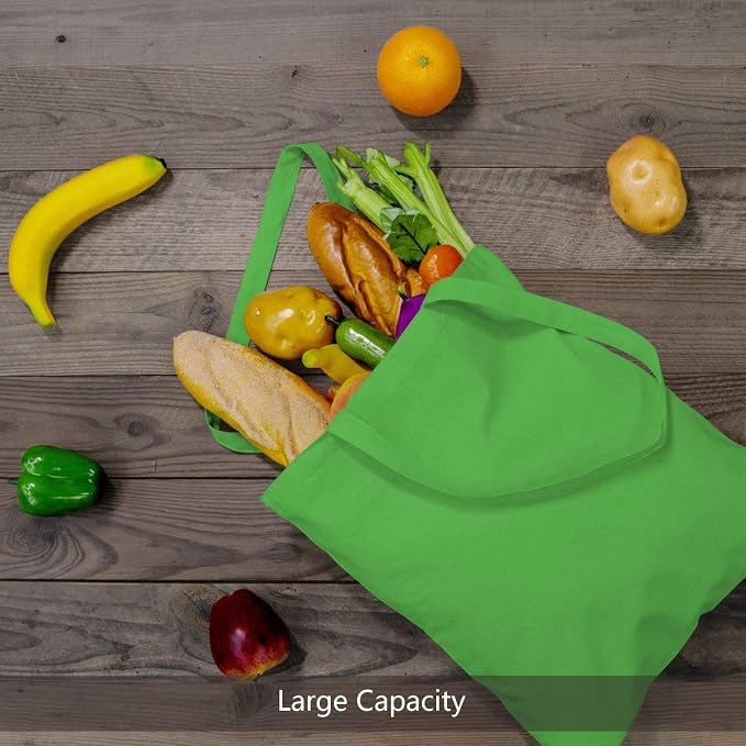 TOPDesign 12-Pack Economical 16"x15" Lime Green Cotton Tote Bag, Lightweight - Image 4