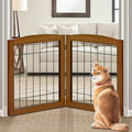 LZRS 2-Panel Freestanding Foldable Wood Dog Gate – Solid Wood & Steel Wire by LZRSPET