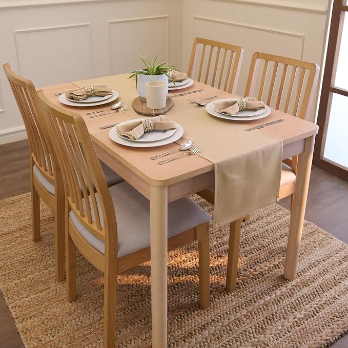 Encasa XO Table Runner 13"x104" Long | Cotton Canvas Fabric | Light Beige Solid - Image 2