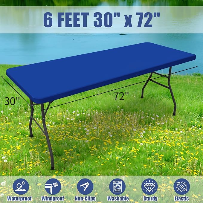 Spandex 6 Foot Rectangle Table Cloth 6 Pack, Elastic Fitted Tablecloths - Image 8