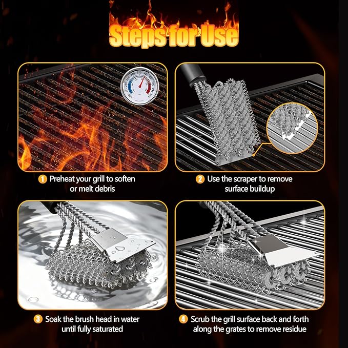 HOUSE AGAIN Grill Brush and Scraper Bristle Free, 304 Stainless Steel Brush - Image 6