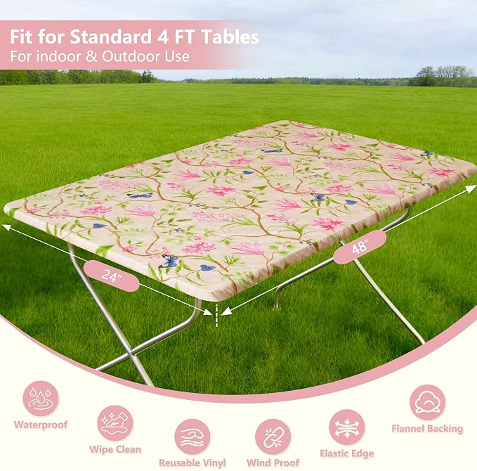 Rectangle Picnic Table Cloth, Elastic Waterproof Fitted Vinyl Tablecloths - Image 5