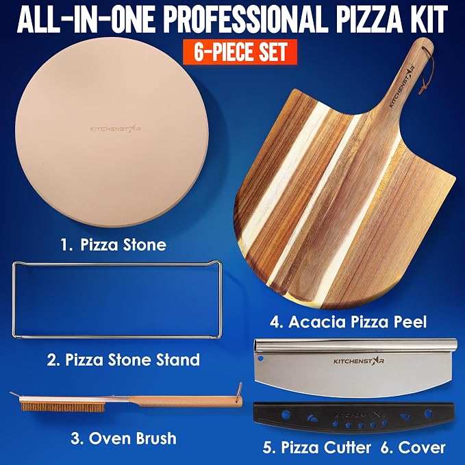 KitchenStar 16-inch Pizza Making Set, Acacia Wood Pizza Peel, Pizza Cutter - Image 2