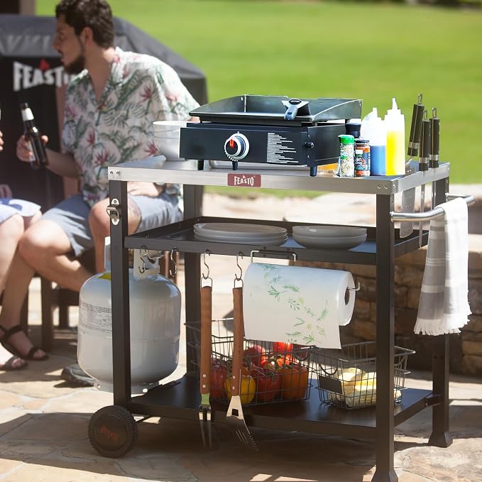 Three-Shelf Movable Food Prep and Work Cart Table, Home and Outdoor - Image 3