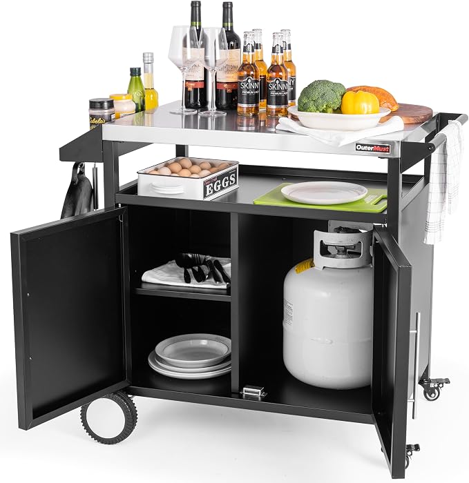 Grill Table Outdoor Kitchen Cabinet, Moveable Outdoor Prep Table & Bar - Image 7