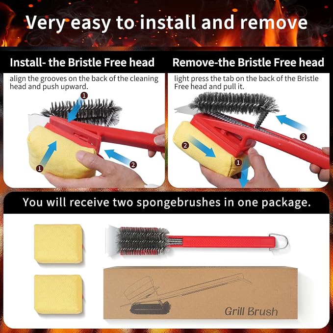 BBQ Grill Brush with Scraper-Removable BBQ Clearning Brush Head with Wire - Image 3