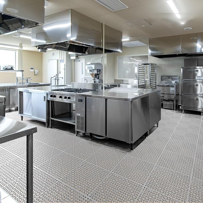 Bonnlo Grey Interlocking Drainage Mat, Restaurant Kitchen Mat, Cushioned Tiles - Image 8