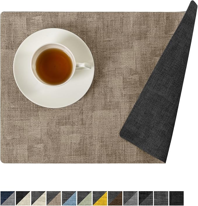 Romanstile Reversible Vinyl Placemats Set of 6, Faux Leather 100% Waterproof by Romanstile