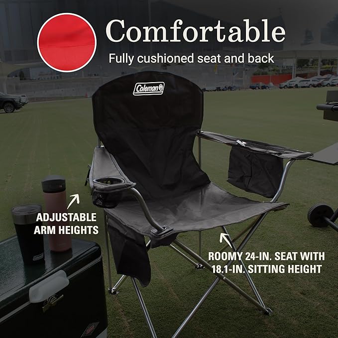 Folding Chair in Red with Armrest Cooler and 325 lb Steel Frame
