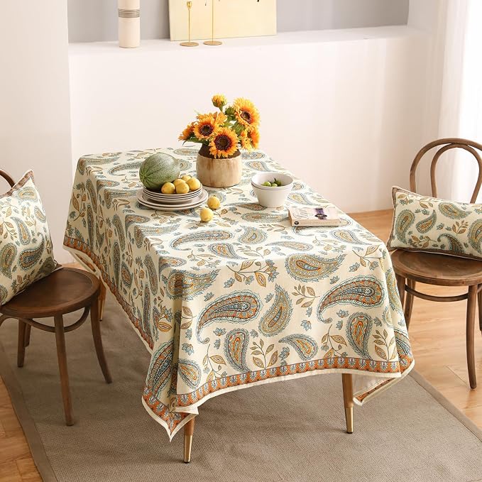 patdrea Designer Vintage French Rectangular Table Cloth, Italian Floral Wrinkle - Image 9