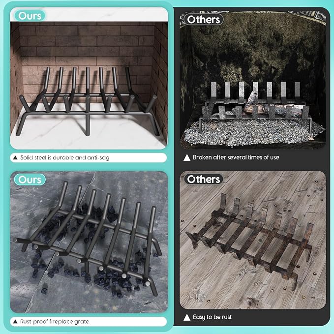 27-Inch Fireplace Grate, Heavy Duty 7-Bar Log Rack Holder Made of Solid Round - Image 3