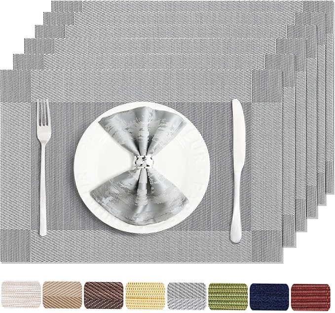 Placemats Set of 6 Washable&Wipeable Silver Place mats by Uolr