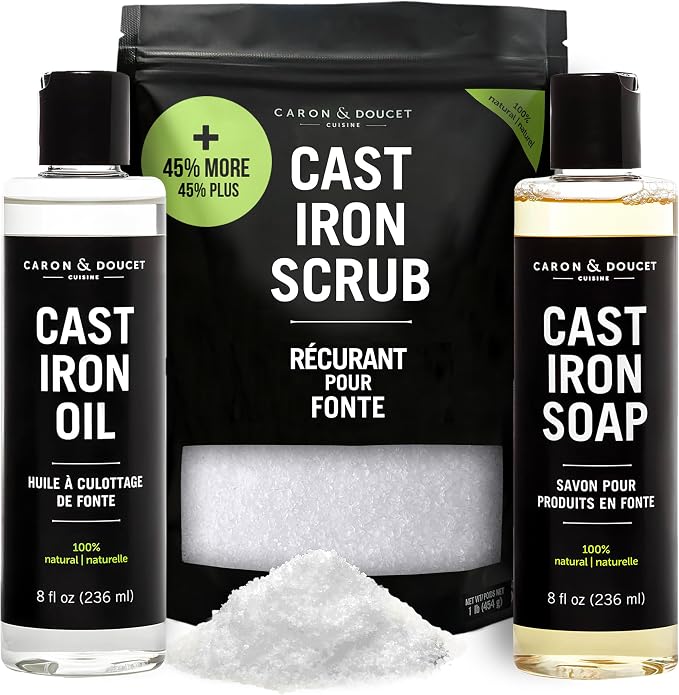 CARON & DOUCET – New Ultimate Cast Iron Set: Seasoning Oil, Cleaning Soap & by CaronDoucet